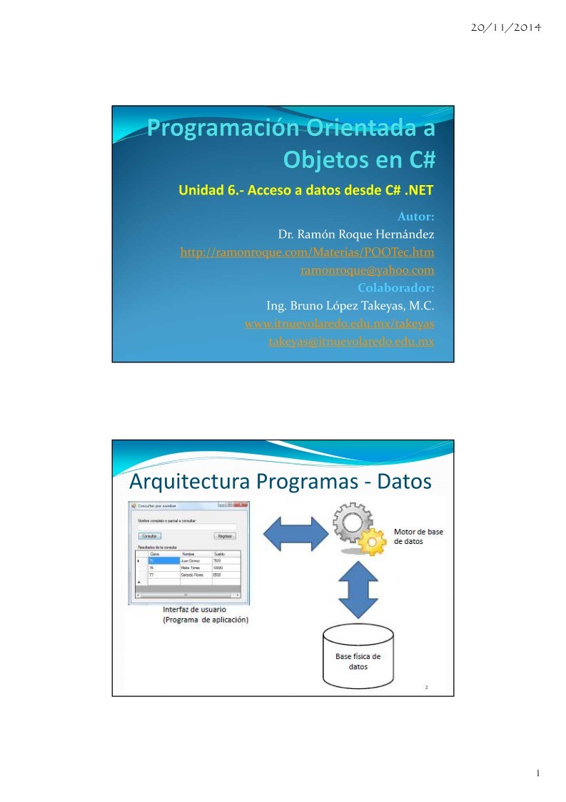 Imágen de pdf Unidad 6.- Acceso a datos desde CSharp .NET - Programación Orientada a Objetos en C#